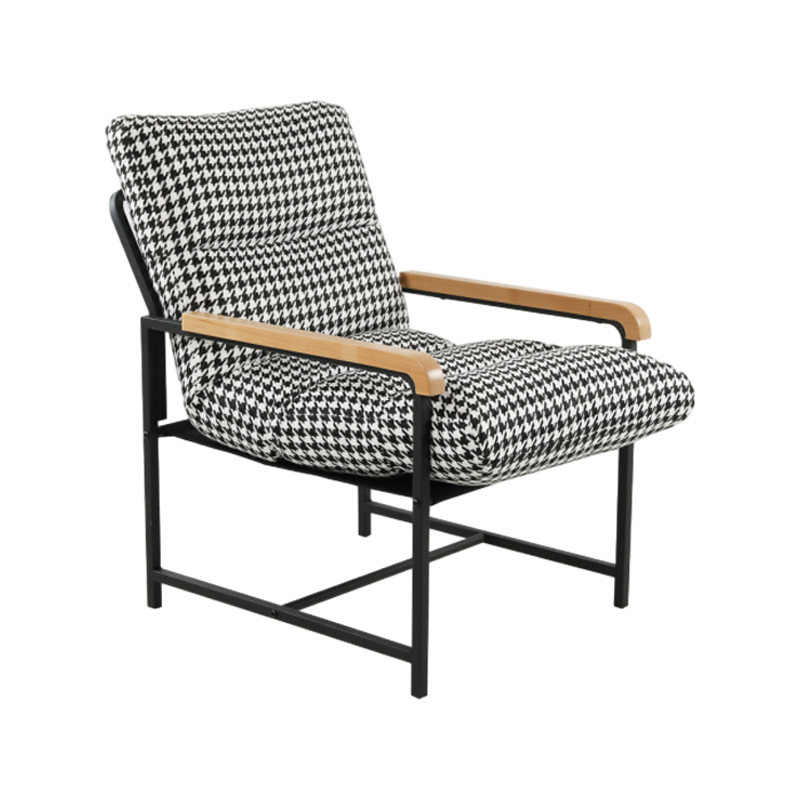 Accoudoirs en bois massif, chaise de loisirs mobile en tissu pied-de-poule à coussin doux