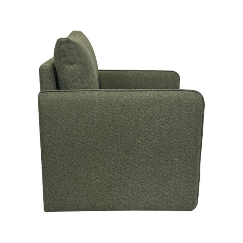 Chaise de loisirs rembourrée en tissu de lin à cadre intérieur en bois avec rangement amovible