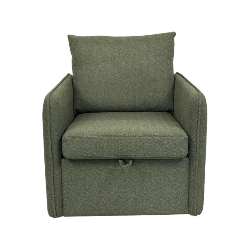 Chaise de loisirs rembourrée en tissu de lin à cadre intérieur en bois avec rangement amovible