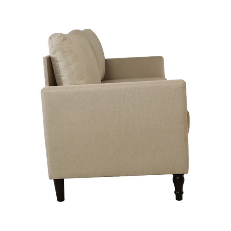 Canapé modulaire à trois places avec pieds en bois massif et tissu en lin